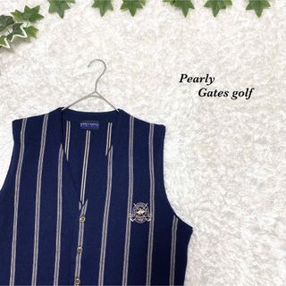 パーリーゲイツ(PEARLY GATES)のパーリーゲイツ　ニットベスト　総柄　古着　シンプル　刺繍　ワンポイ(ベスト)