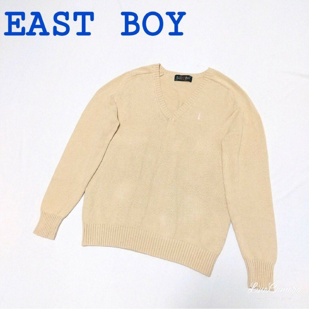 EASTBOY(イーストボーイ)の人気　イーストボーイ　Vネックセーター　コットンニット　ベージュ　ピンク レディースのトップス(ニット/セーター)の商品写真