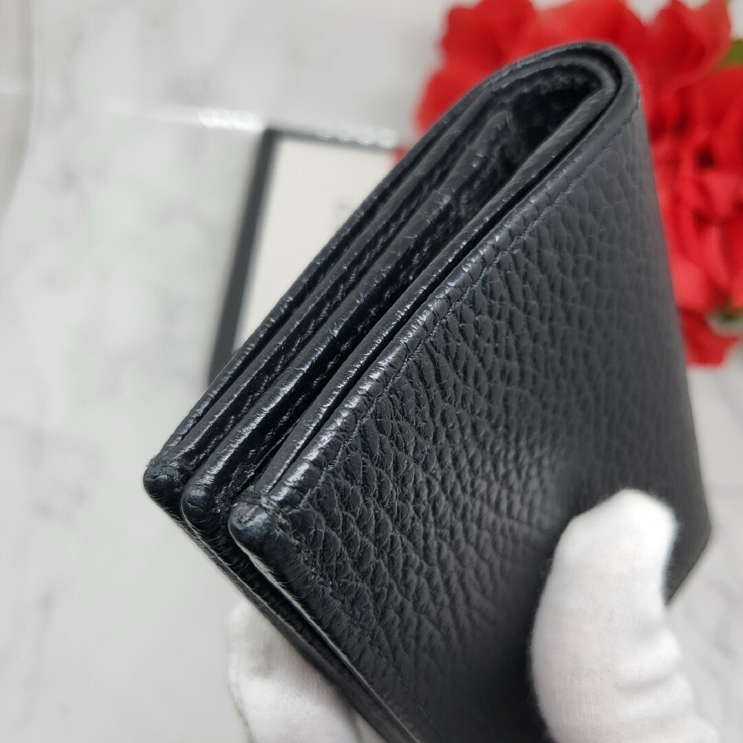 未使用に近い】 GUCCI グッチ 2つ折り財布 財布 GG マーモント 黒-