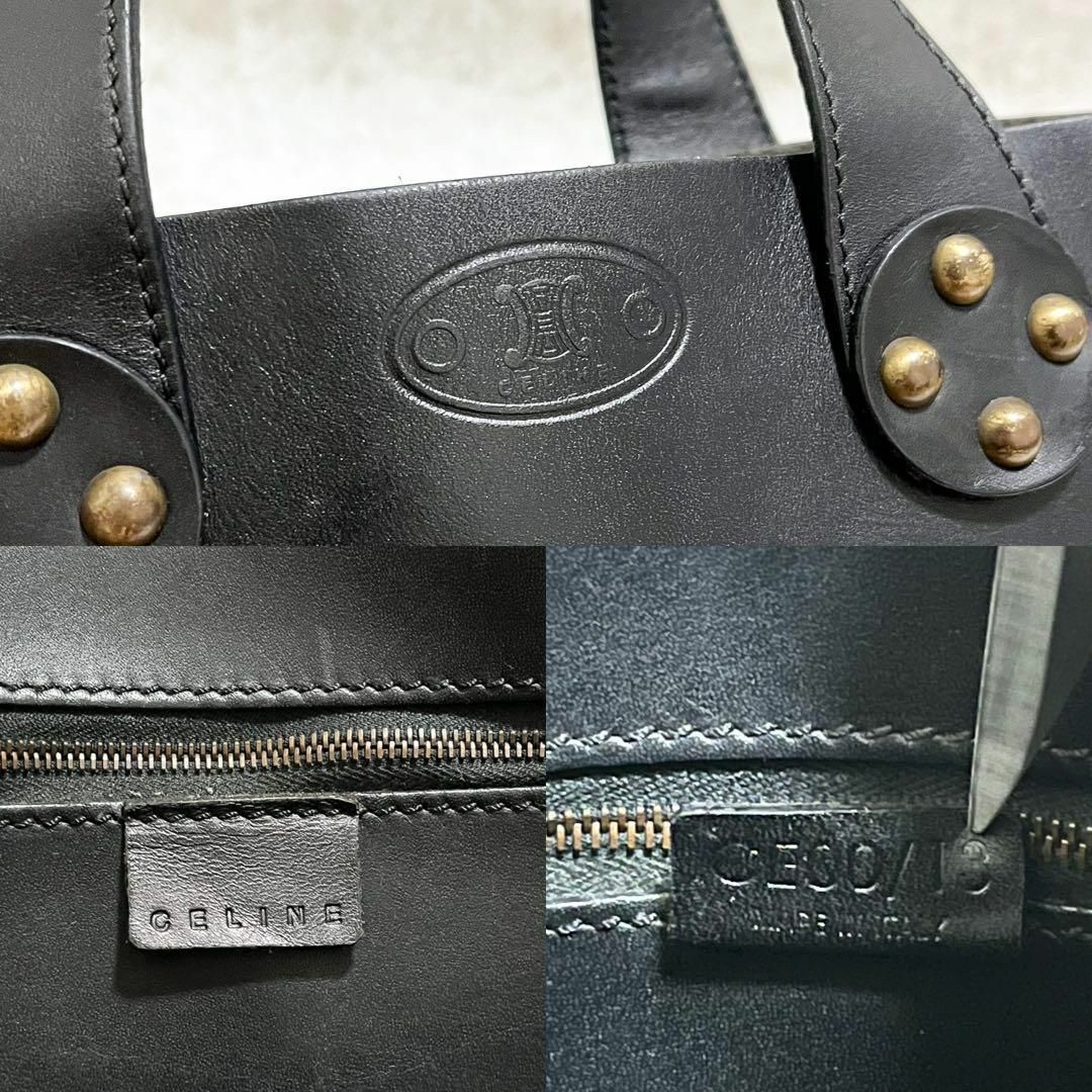 【良品】CELINE ハンドバッグ スタッズ トリオンフ カーフレザー ブラック