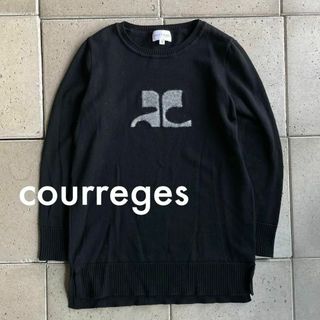 美品 クレージュcourreges アーガイルニット ロゴ刺繍 ブラック  42