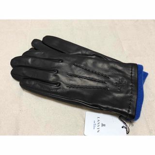 ランバンオンブルー(LANVIN en Bleu)の375新品LANVIN en BLue メンズ羊革レザー手袋裏地カシミヤ黒(手袋)