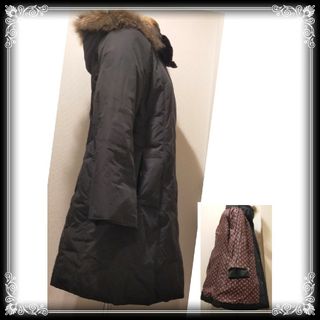 古着/中古★フォックスファー フード付 ダウンコート ダウン90% アウター 黒(ダウンコート)