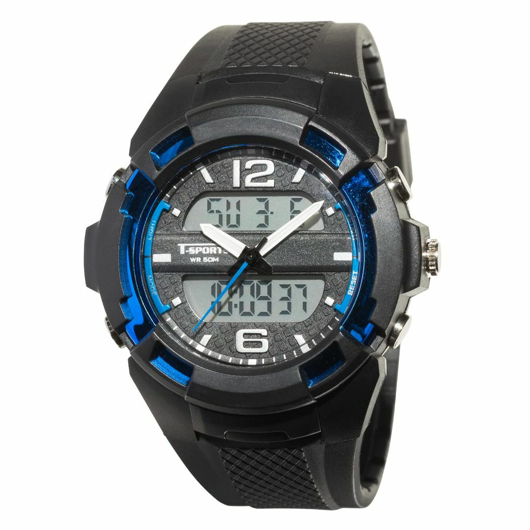 [クレファー] 腕時計 アナデジ 青 防水 多機能 ストップウォッチ ライト付き