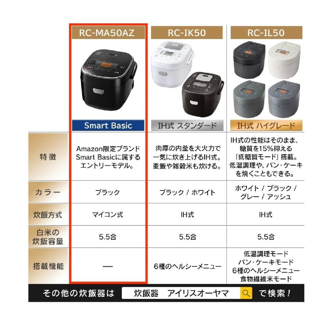 アイリスオーヤマ 炊飯器 マイコン式 5.5合 ブラック RC-MA50AZ-B