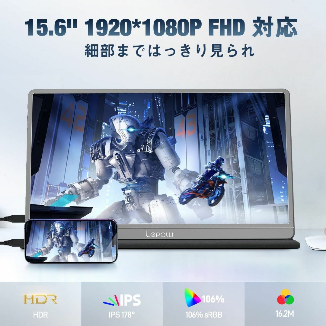 Lepow 15.6インチ USB Type-CモバイルディスプレイZ1 グレー