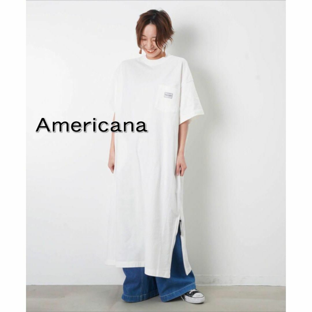 【送料無料】Americana サイドジップBIG TEE ワンピース ホワイト