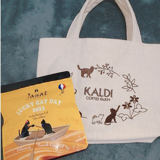 カルディ(KALDI)のKALDI 2023年ネコの日バッグ ミニトートバッグ＆限定フレーバーティー(茶)