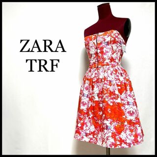 ザラ(ZARA)の新品 ZARA TRF ワンピース ミニドレス チューブトップ 花柄 ピンク S(ミニワンピース)