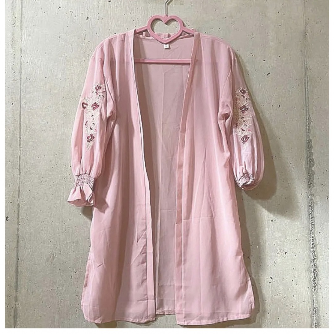 Amazon(アマゾン)の★Amazon★アマゾン 購入 韓国ファッション カーディガン ピンク 花 刺繍 レディースのトップス(カーディガン)の商品写真