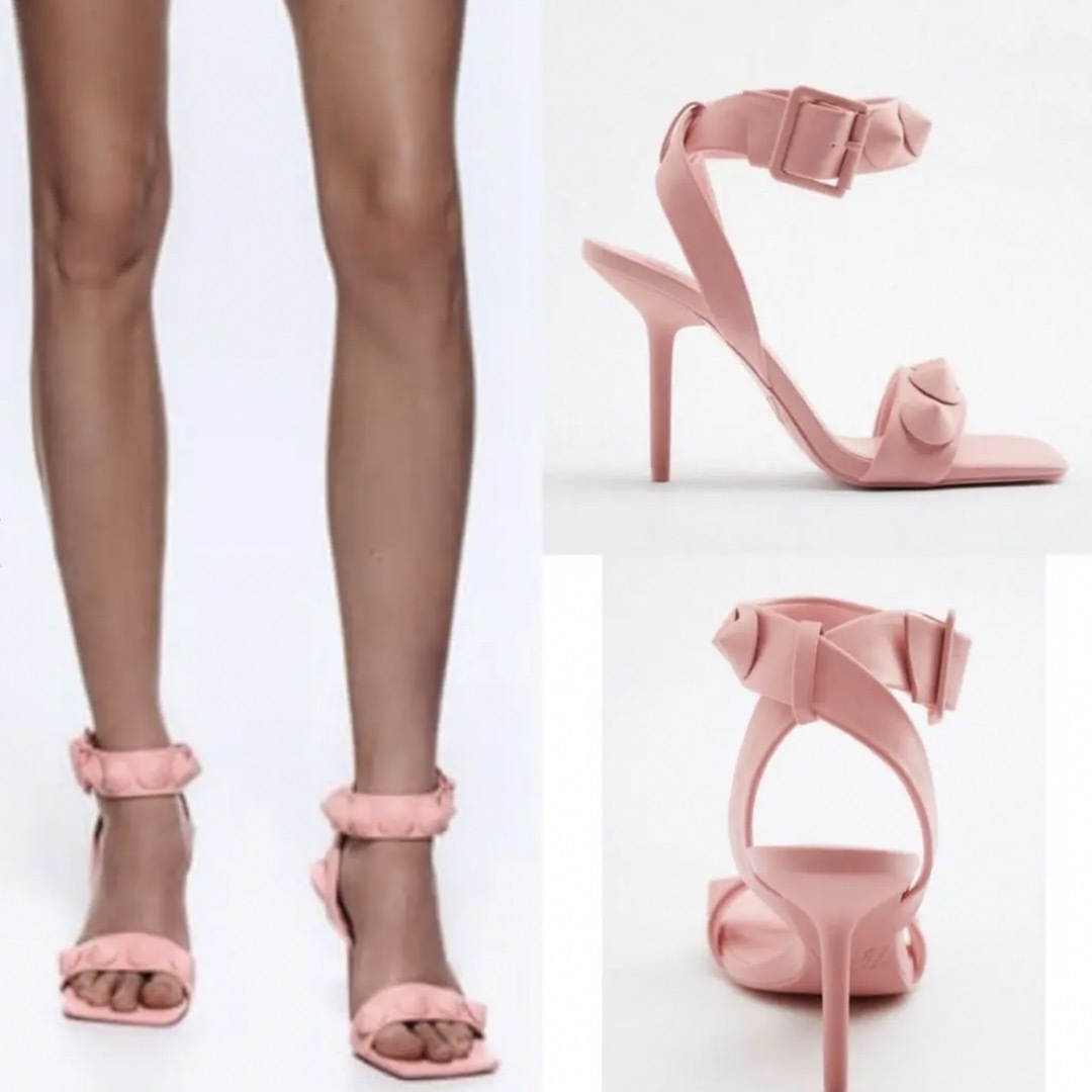 ZARA(ザラ)の【新品タグ付き】ZARA スタッズ pink ハイヒールサンダル レディースの靴/シューズ(ハイヒール/パンプス)の商品写真