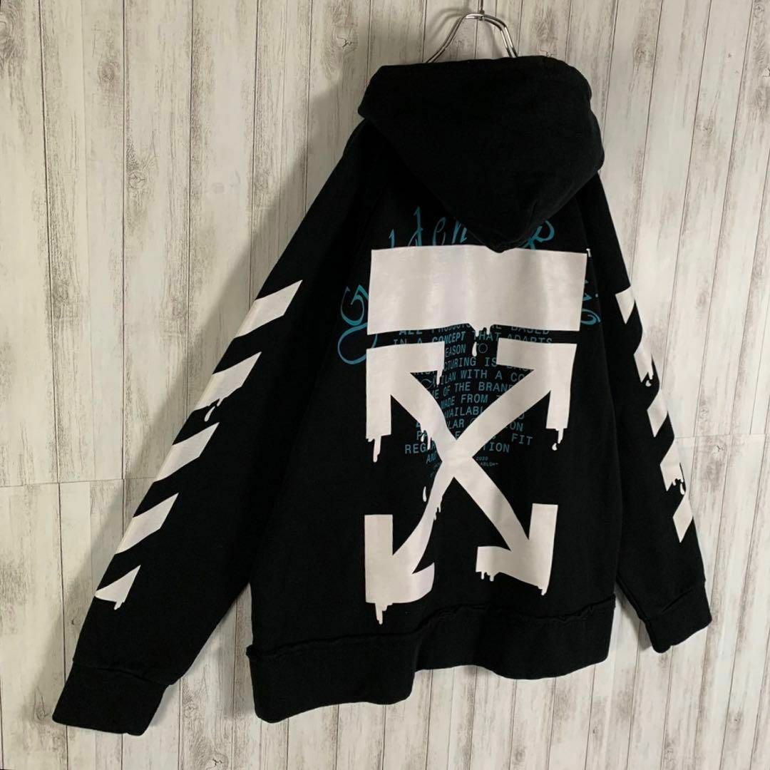 【人気デザイン】OFF-WHITE 両面ロゴ スウェット パーカー M 黒