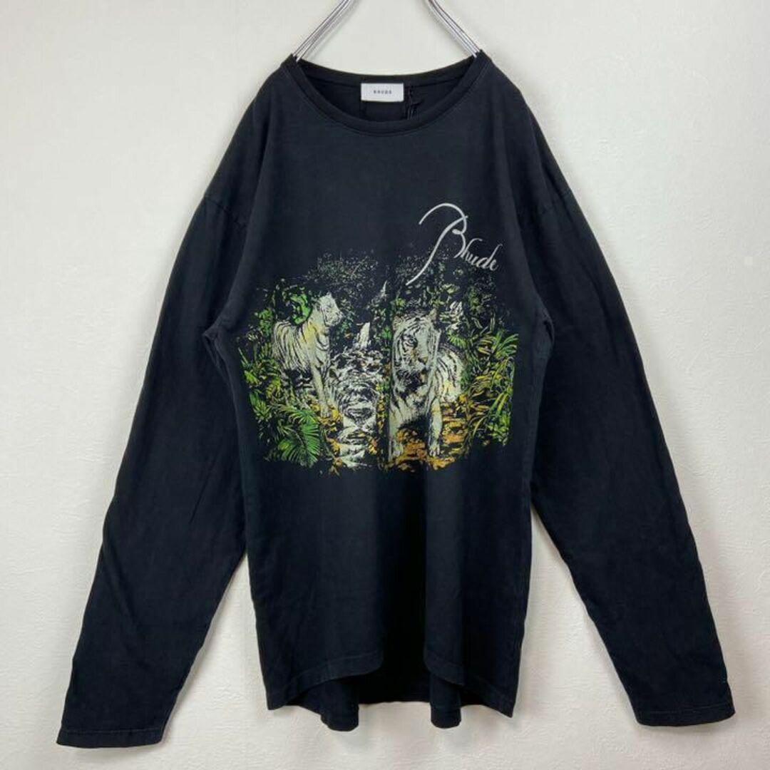新品タグ付き】RHUDEアニマル柄ロンTストリート両面プリントロゴ黒sk8