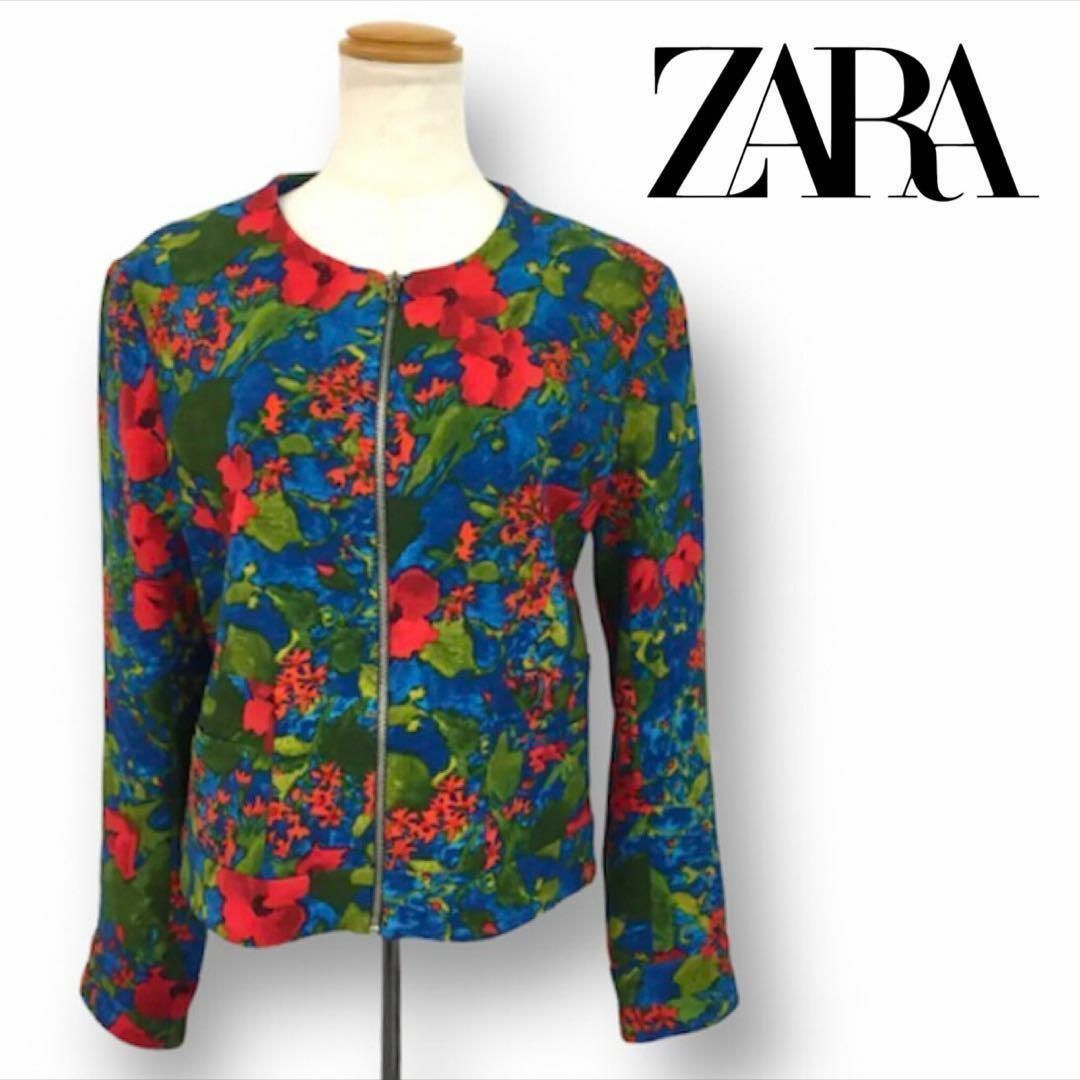 ZARA ザラ.  ノーカラーコート　花柄　総柄　M