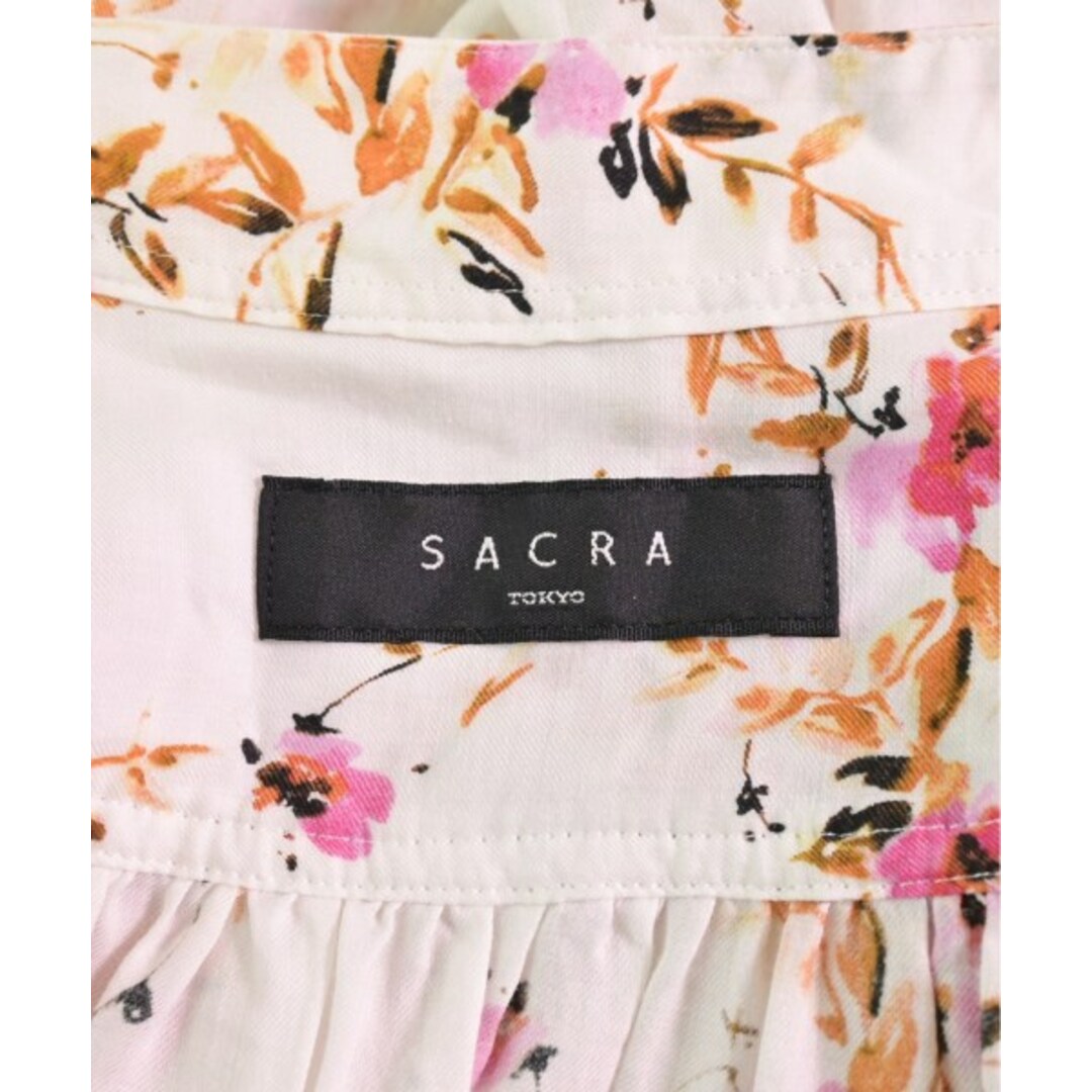 SACRA(サクラ)のSACRA サクラ ワンピース 38(M位) 白xピンクxオレンジ等(花柄) 【古着】【中古】 レディースのワンピース(ひざ丈ワンピース)の商品写真