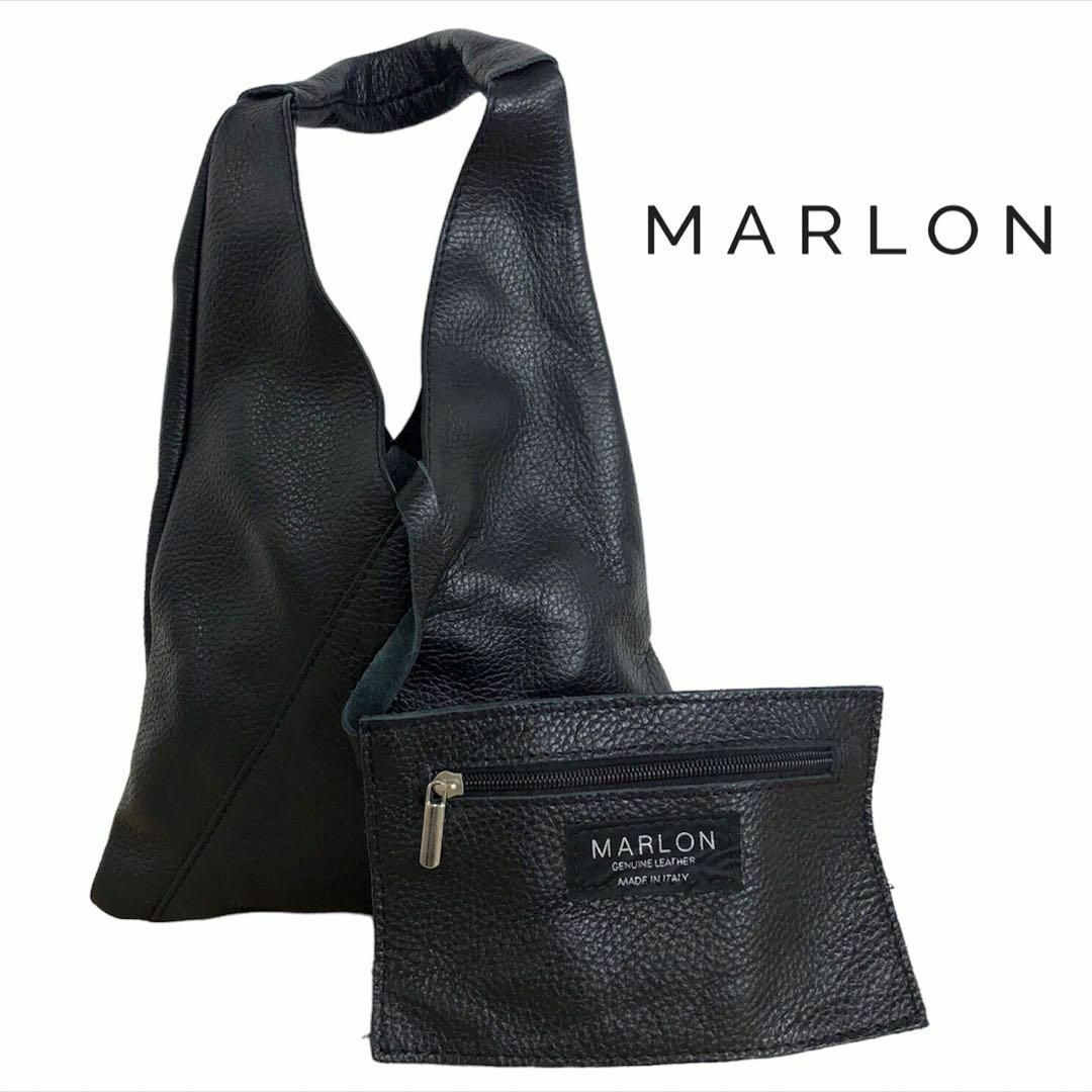 【送料無料】★MARLON レザーショルダーバッグ トート ポーチ付き ブラック