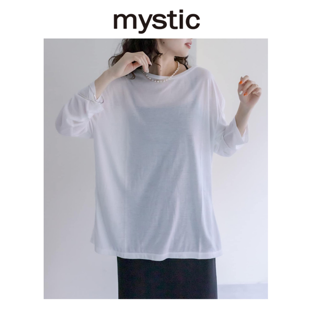 mystic(ミスティック)のミスティック　シアーTシャツ　　シアーロングTシャツ　ホワイト　白 レディースのトップス(Tシャツ(長袖/七分))の商品写真