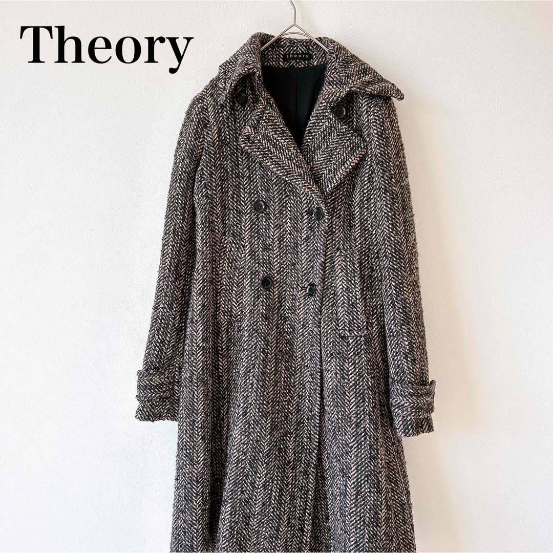 Theory セオリー ツイード フォーマル ダブルボタン ウール ロングコート