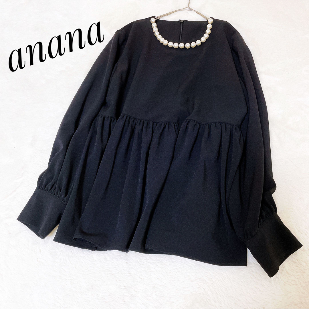 【美品】 anana アナナ パールネックギャザーペプラムブラウス チュニック