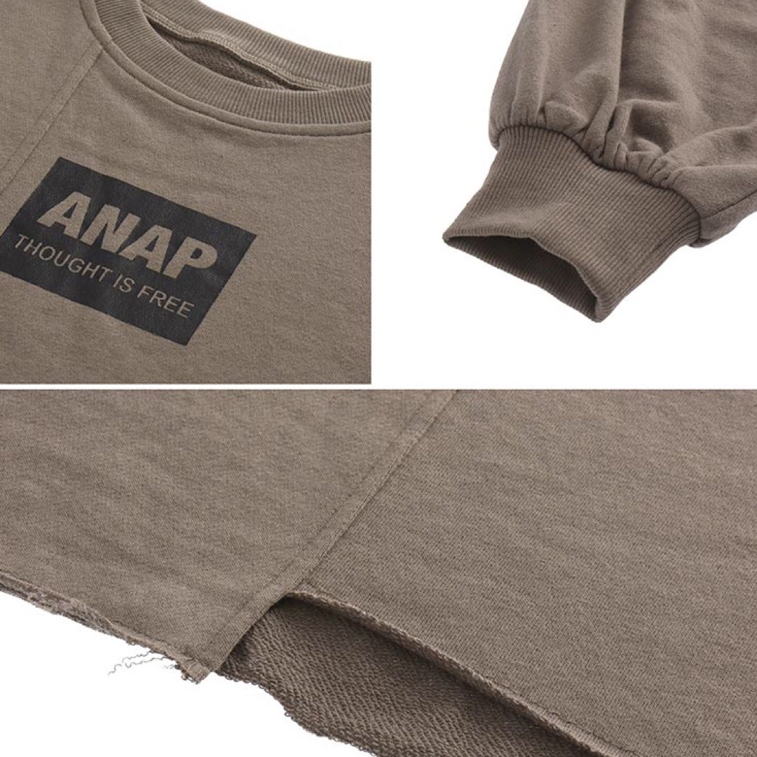 ANAP(アナップ)のアナップ　トレーナー　スウェット　ショート丈　切りっぱなし　ボックスロゴ　新品 レディースのトップス(トレーナー/スウェット)の商品写真