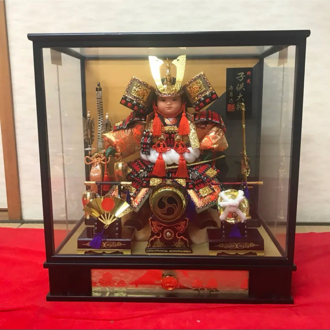 五月人形 子供大将 吉月 日本人形 インテリア 飾り ガラスケース ⑦