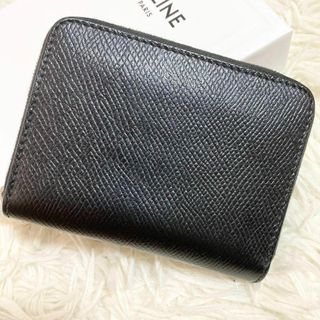 極美品 現行ロゴ セリーヌ コンパクトジップドウォレット レザー 黒-