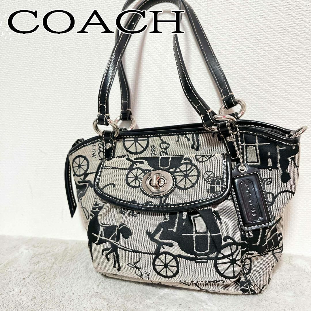 美品　COACH 375 ハンドバッグ　トートバッグ　キャンバス　ブラック　黒