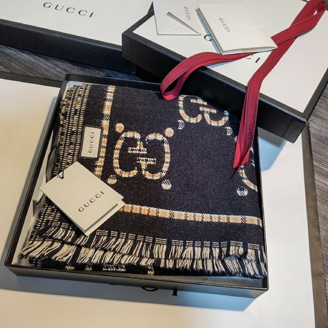 ❤美品箱付き❤ GUCCI マフラー ショール ストール チェック柄-
