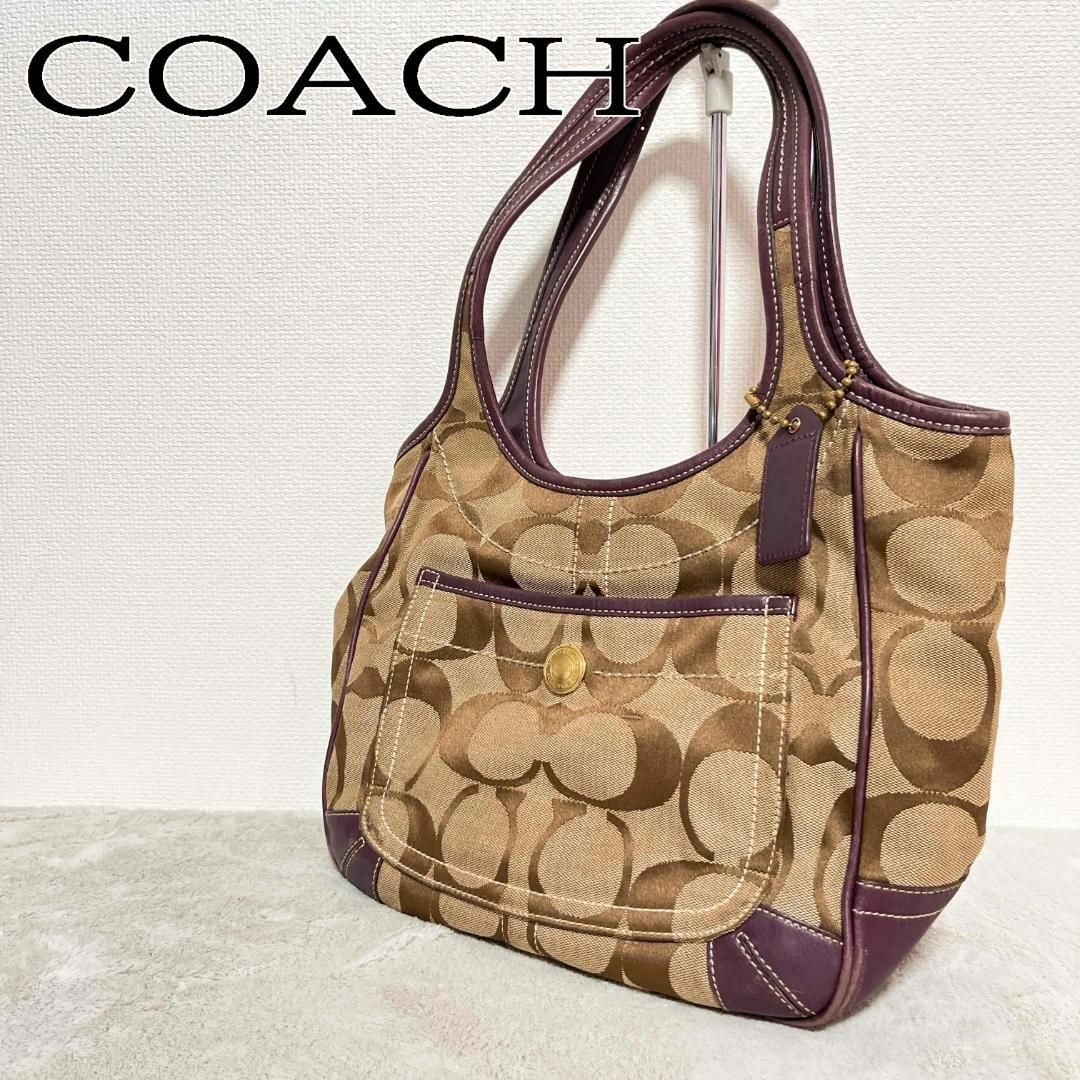 美品✨COACH コーチセミショルダーバッグトートバッグブラウンシグネチャー