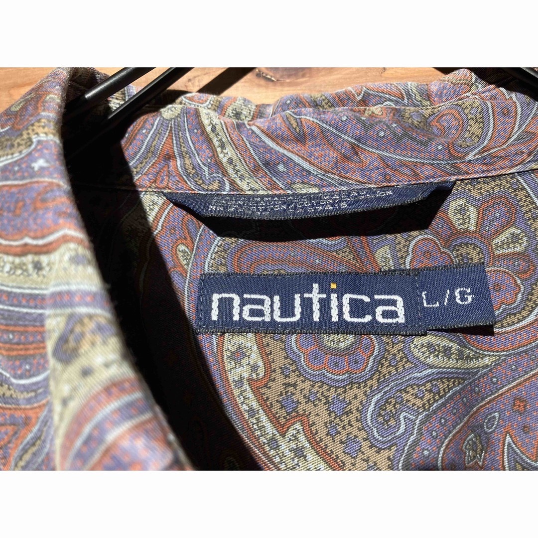 補修あり　nautica ペイズリー柄　ボタンダウンシャツ　総柄　アースカラー