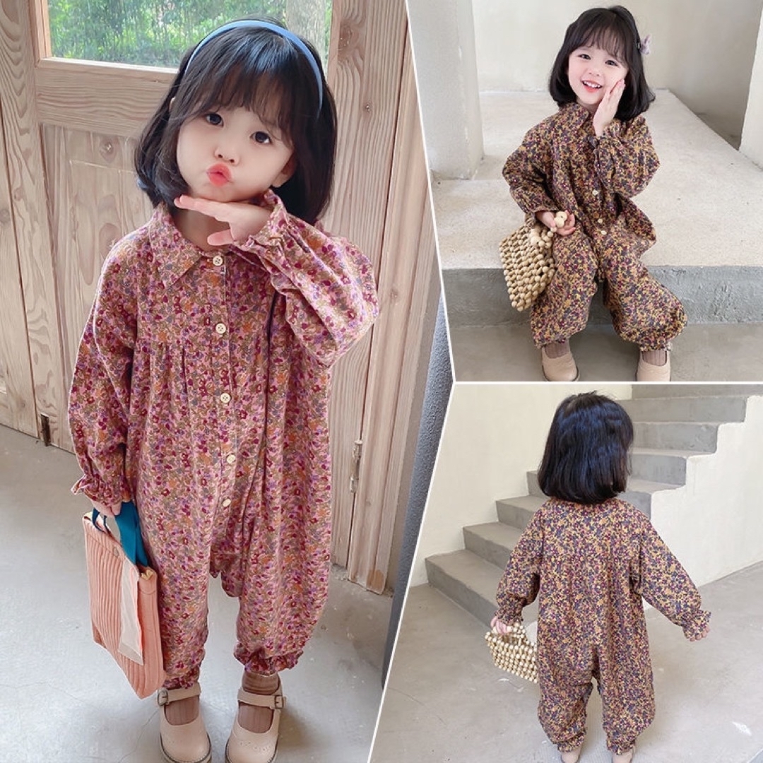 【最終価格】残り3点❤️花柄 オールインワン ロンパース 90 ワンピース キッズ/ベビー/マタニティのキッズ服女の子用(90cm~)(ワンピース)の商品写真