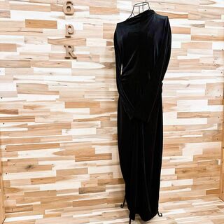 【ザラ】ZARA シック ベロア ロング ドレス ワンピース XL 黒ブラック
