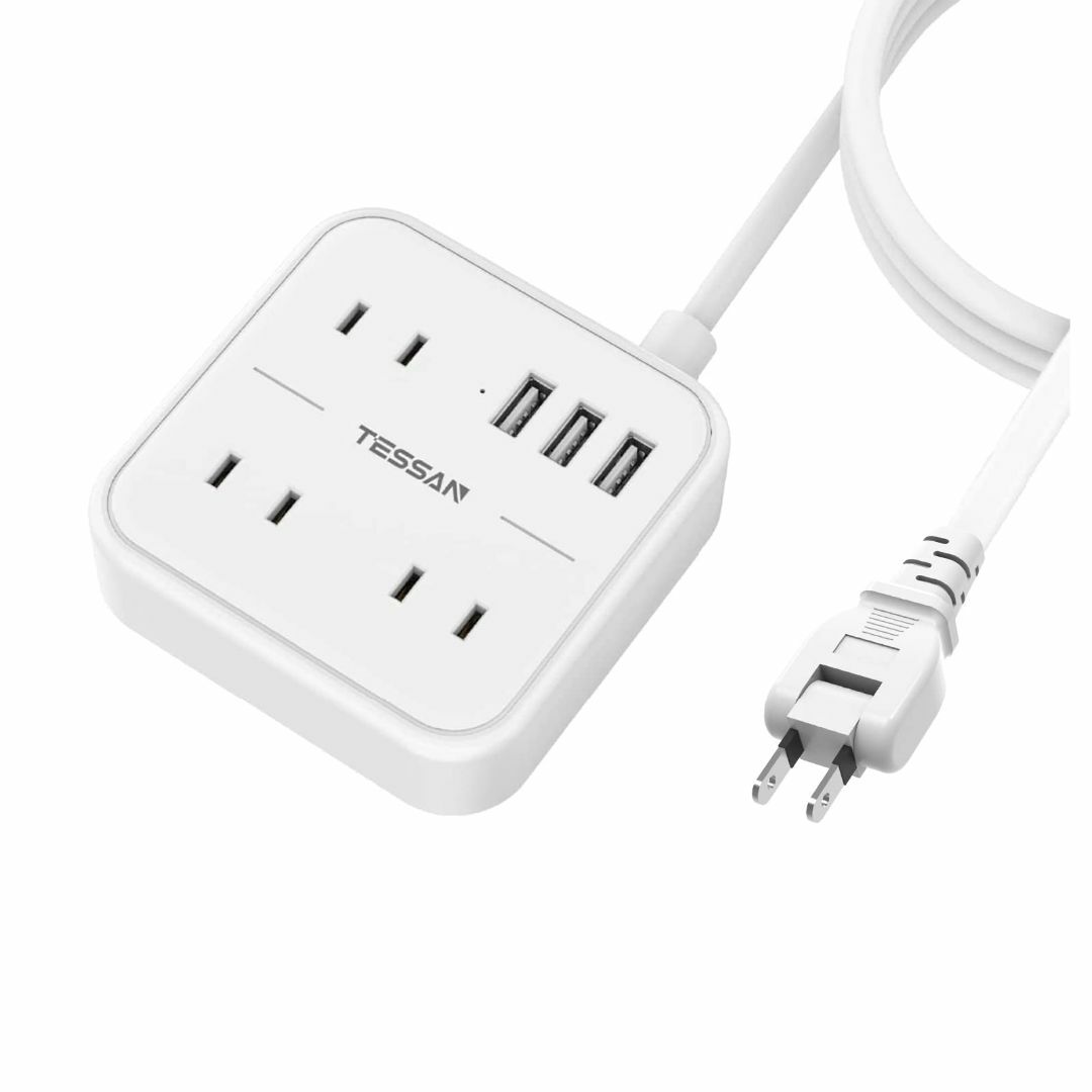 【色: ホワイト】延長コード 3m TESSAN 電源タップ usb コンセント