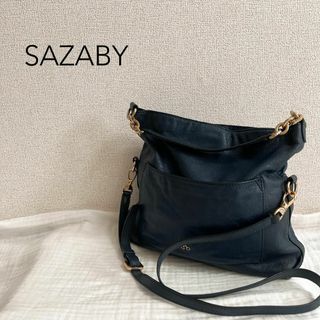 SAZABY トラベルショルダーバッグ ネイビー 持ち手本革 - ビジネスバッグ