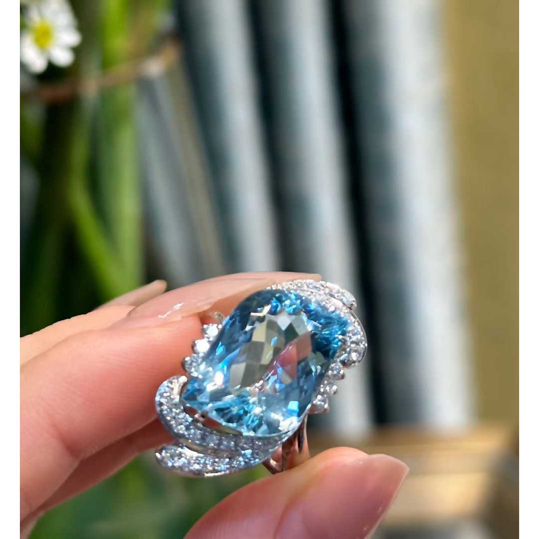 天然アクアマリン ダイヤ リング9.16ct pt900 ¥