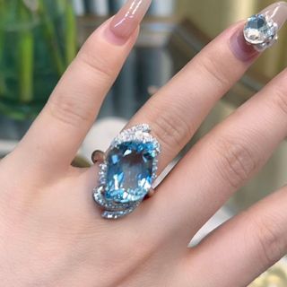 天然アクアマリン ダイヤ  リング9.16ct pt900 ¥(リング(指輪))