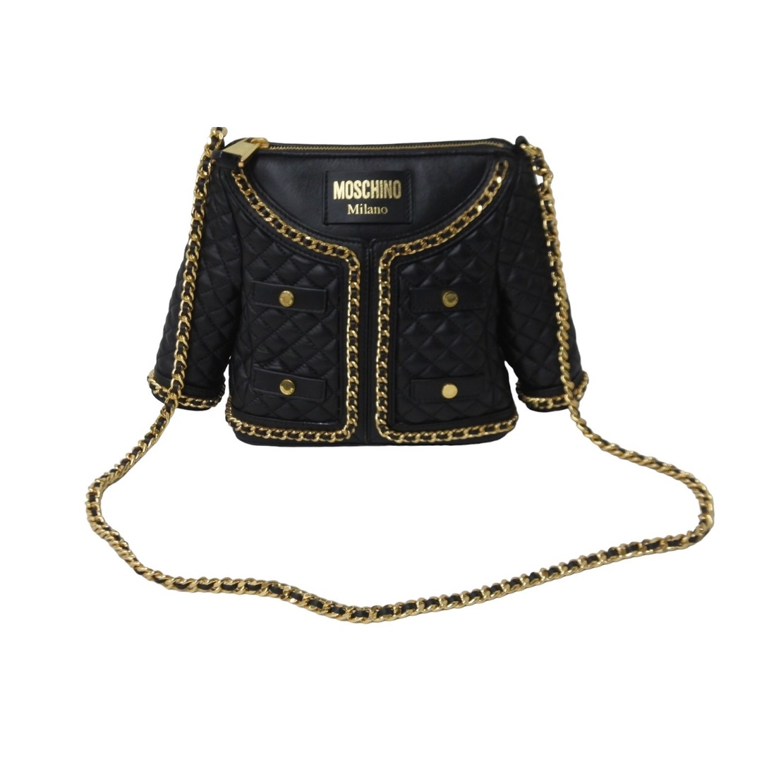 MOSCHINO モスキーノ キルト ジャケット ショルダーバッグ ラムスキン ブラック ゴールド ロゴ ゴールド金具 美品 中古 55129 |  フリマアプリ ラクマ