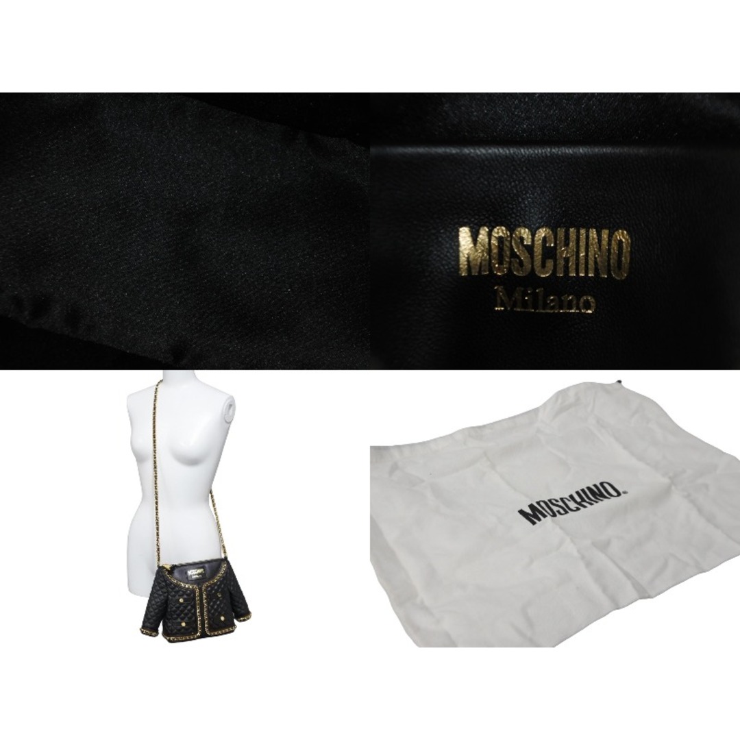 MOSCHINO モスキーノ キルト ジャケット ショルダーバッグ ラムスキン ブラック ゴールド ロゴ ゴールド金具 美品  55129