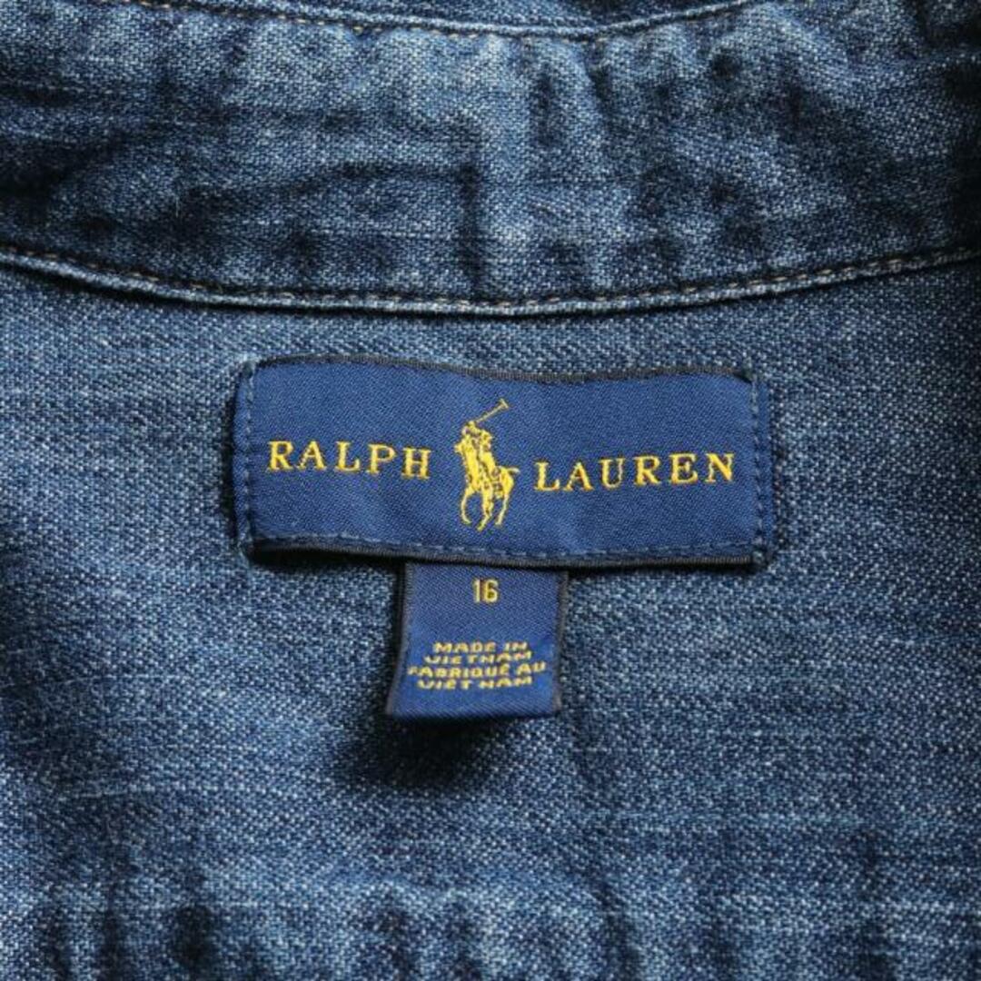 POLO RALPH LAUREN(ポロラルフローレン)の シャツワンピース ロゴ刺繍 デニム インディゴブルー キッズ レディースのワンピース(ひざ丈ワンピース)の商品写真