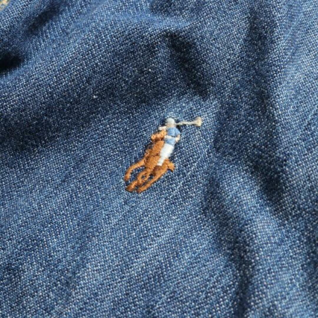 POLO RALPH LAUREN(ポロラルフローレン)の シャツワンピース ロゴ刺繍 デニム インディゴブルー キッズ レディースのワンピース(ひざ丈ワンピース)の商品写真