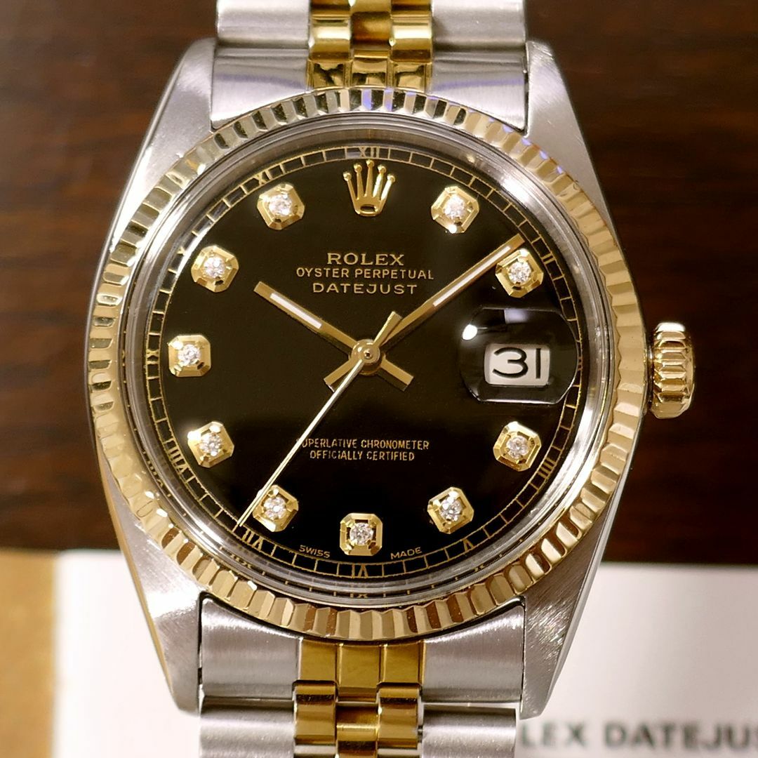 ★デッドS級極美品!!■ROLEX デイトジャスト■10Pダイヤ ブラック文字盤