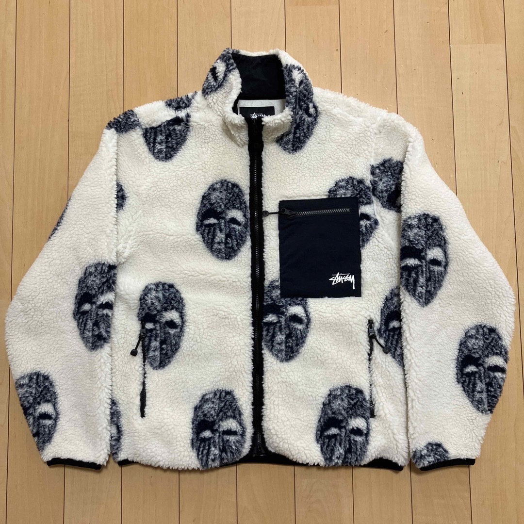 stussy ステューシー ボアジャケット 総柄 Mサイズ ホワイト-
