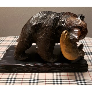 北海道 熊の木彫り台座付き  アンティーク 大きめ(彫刻/オブジェ)