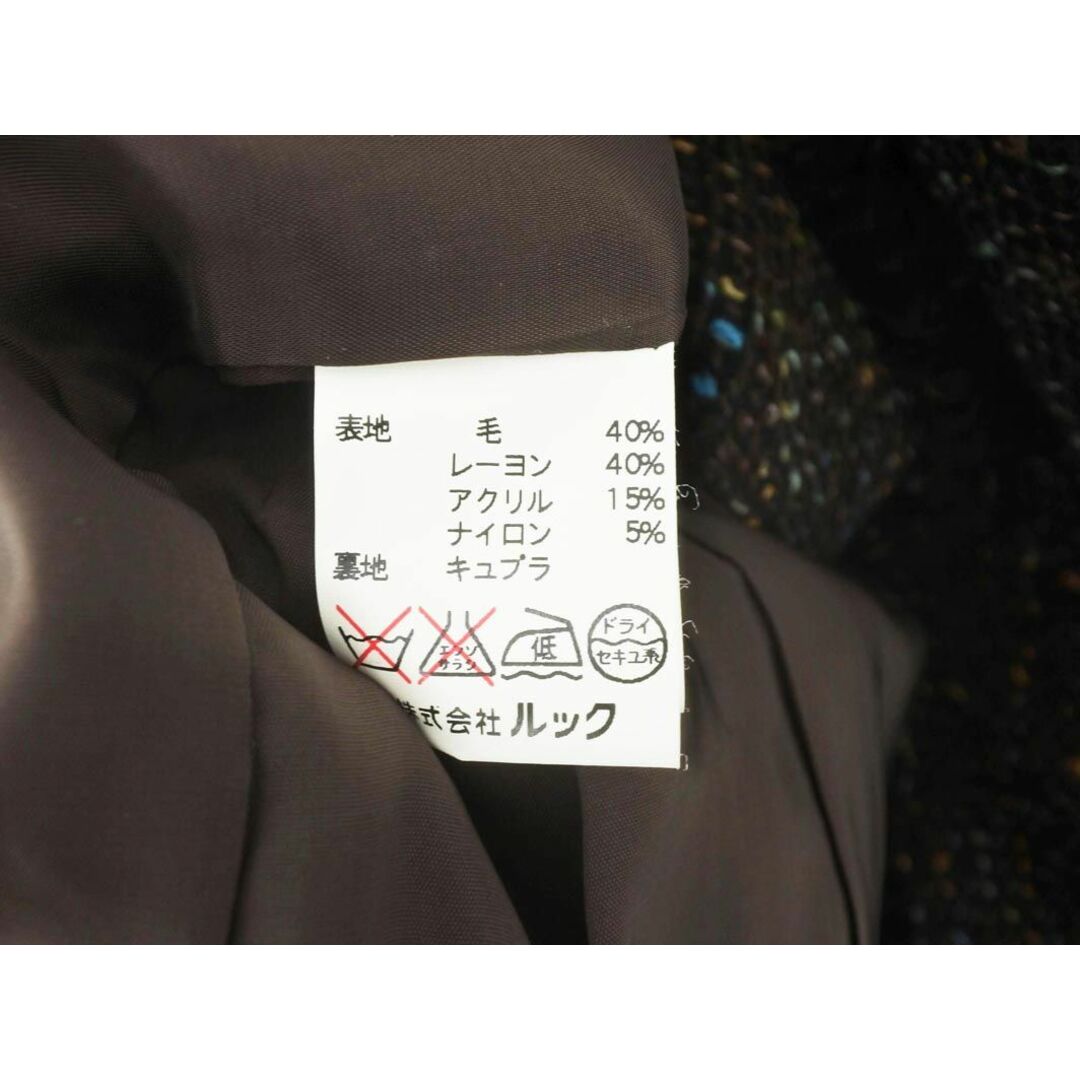 SCAPA スキャパ 大きいサイズ ツイード ノーカラー ジャケット size46/茶 ◇■◎レディース