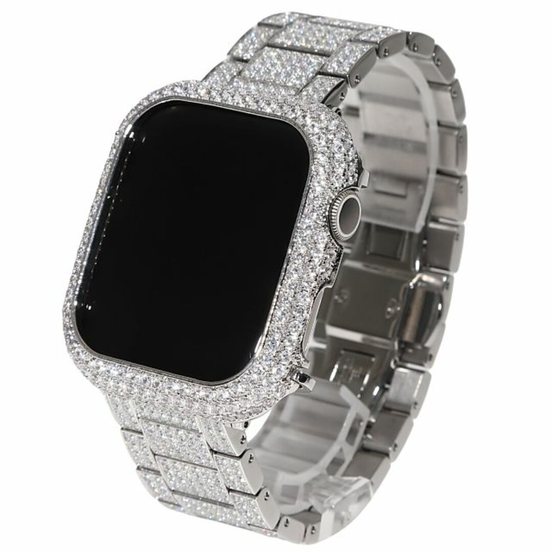 Apple Watch(アップルウォッチ)のアップルウォッチ Series4/5/6/【44mm】本格フルカスタム コンプリートセット CZダイヤ(キュービックジルコニア) apple watch カバー キラキラ ホワイトゴールド メンズの時計(その他)の商品写真