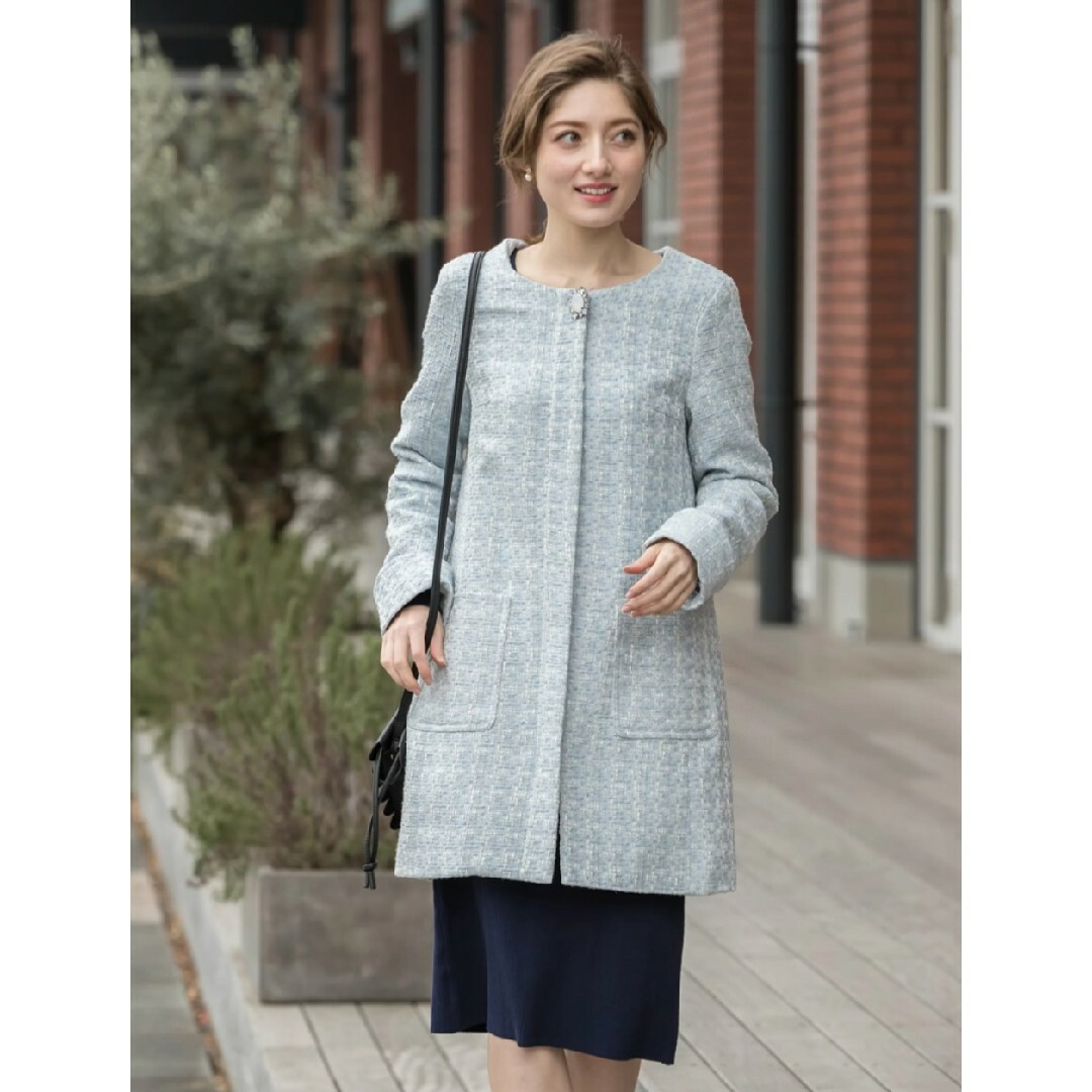 美品】tocco closet 即完売!ツイードコート サックス M - ロングコート