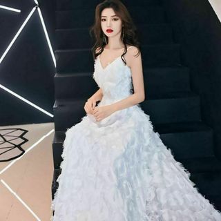 フェザードレス 結婚式 ウエディングドレス 二次会用ドレス ワンピース