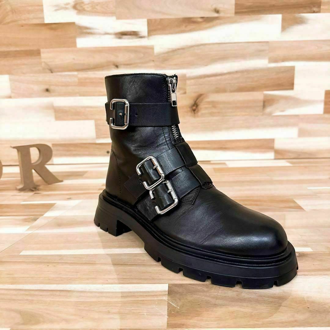 ZARA - 【ザラ】サイド ジップアップ バックル レザー ブーツ 23.5
