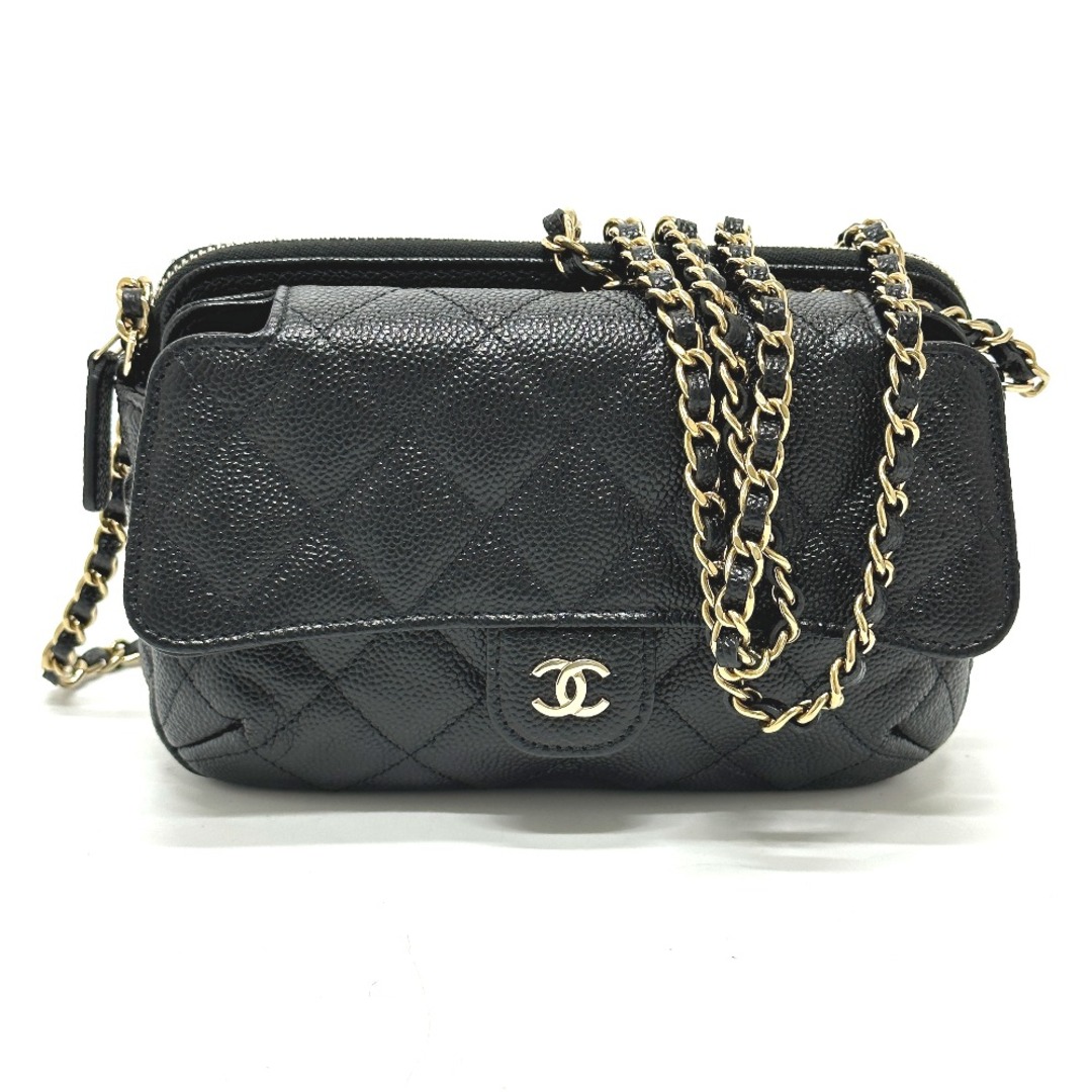 マグネット式外側シャネル CHANEL マトラッセ AP2095 CC ココマーク エコバッグ 2WAY チェーン ショルダーバッグ キャビアスキン ブラック 美品