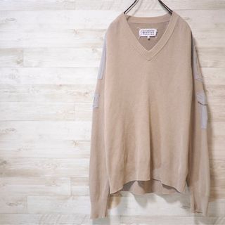 【美品】  Maison Margiela / メゾンマルジェラ | 2019SS | コットン アクリル Vネック チルデン ニット ベスト | M | ベージュ / レッド | メンズ